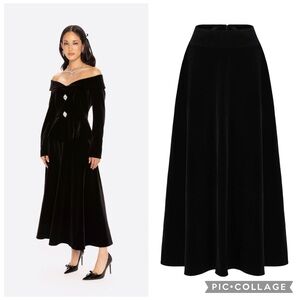 Nana Jacqueline Blaire Velvet Maxi Skirt Black NWT Designer $360 Retail L